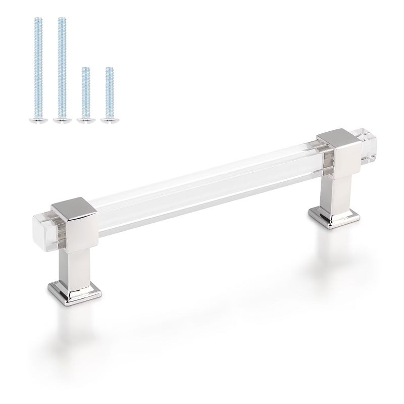 knobelite 30 Pack 5 Inch Hole Center Adjustable Kitchen Cabinet Handles, Modern Drawer Pulls with Square Acrylic Tube and Zinc Alloy Base, Polished Chrome Cabinet Pulls for Bedroom and Bathroom - Image 1